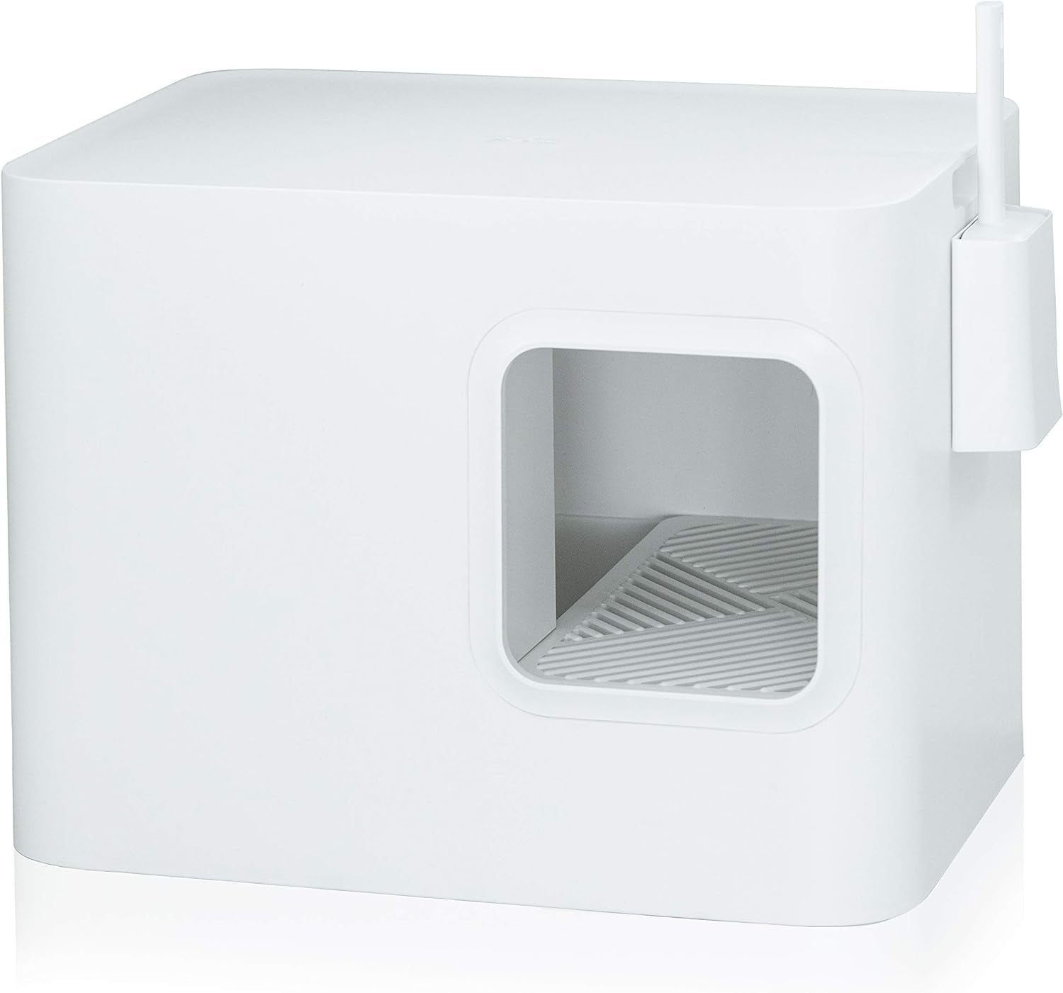 Meowy Studio Loo Modern Cat Litter Box - All in One Cover Litter Filter Plate Scoop and Holder, Aspen White