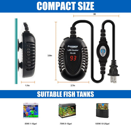 Aquarium Fish Tank Heater: 50W Small Submersible Turtle Heater with Adjustable Temperature External Controller for Betta | Saltwater | Freshwater | 1-10 Gallon