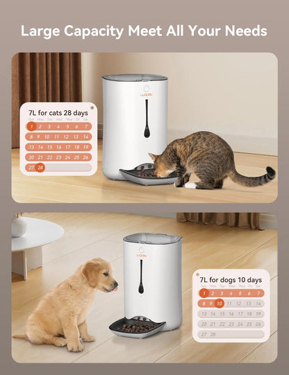 Automatic Cat Dog Feeder with Camera, App Control Smart Pet Feeder Food, HD Camera for Voice and Video Recording, 7L