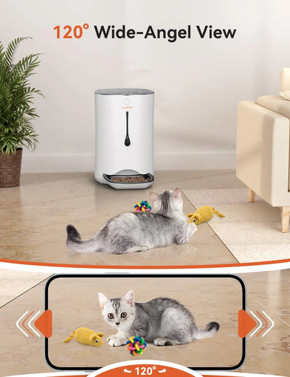 Automatic Cat Dog Feeder with Camera, App Control Smart Pet Feeder Food, HD Camera for Voice and Video Recording, 7L