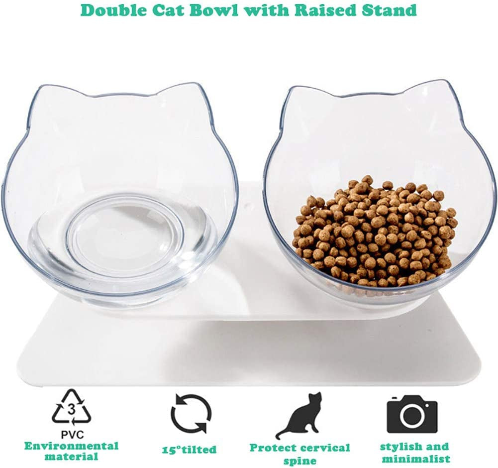 Elevated Dog Cat Bowls with Raised Stand, Pet Food Water Feeder Bowl, 15° Tilted Pet Bowl Stress-Free Suit for Cats Small Dogs