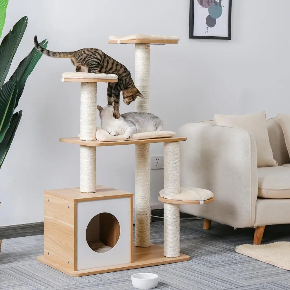 Pet Cat Tree House 7 Kinds House with Hanging Ball Cat Condo Climbing Frame Furniture Scratchers Post for Kitten Cat Playing Toy