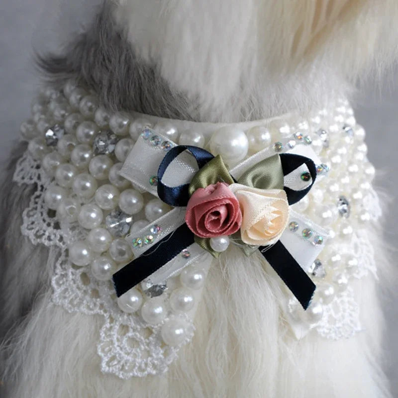 Pearl Jewelry Fake Collar for Dogs Wool Jacket Clothes Winter Pet Woolen Coat Cat Wadded Bandana Puppy Apparel Yorkie Outfit Pug