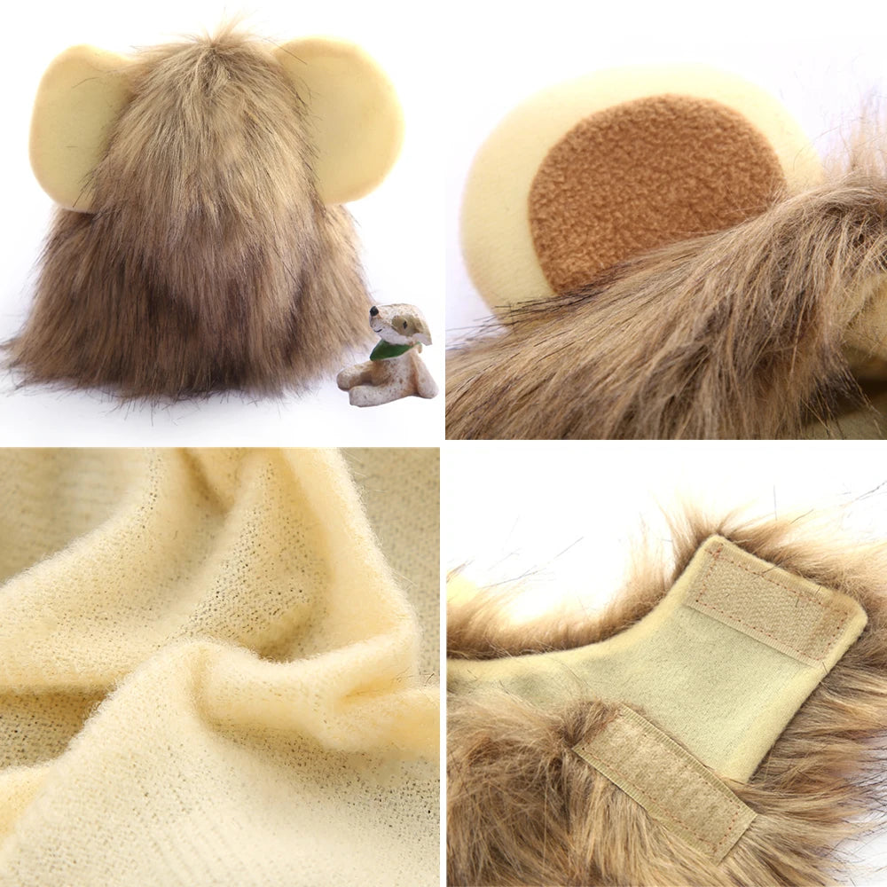 Cat Lion Wig Funny Costume Puppy Halloween Cosplay Dress up Clothes Cute Pet Hat for Small Dog Kitten Party Accessories